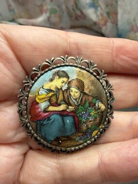 Vintage Bilston Enamel Brooch Blueberries #114PO